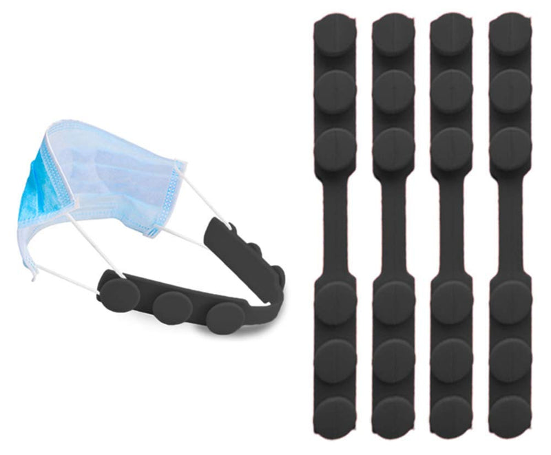 [Australia] - 4 PCS Extended Silicone Bands Anti-Tightening Strap for Masks to Prevent Ear Pain,Adjustable Comfort mask Grips Extension Buckle Holder Hook Ear Strap,Black 4 Count (Pack of 1) Black 