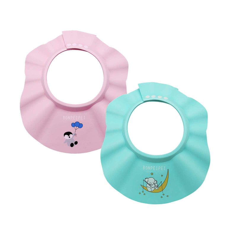 [Australia] - Baby Shower Shampoo Cap 2Pcs Adjustable Safety Eva Bath Visor Waterproof Soft Hair Washing Guard Accessories Bathing Hat for Girls, Boys, Infants, Kids and Toddlers-pink/green Pink and Green 
