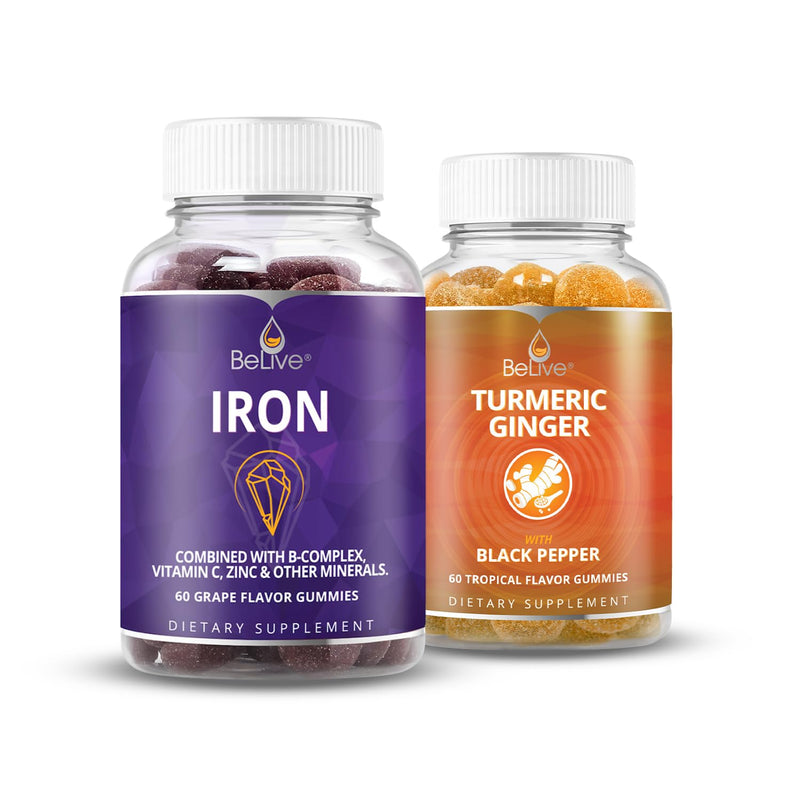 BeLive Iron and Turmeric for Blood Oxygen, Energy, Immune Support, Healthy Skin, and Mobility Support