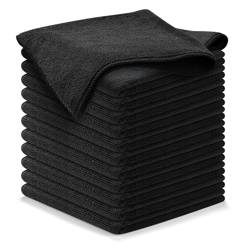 [Australia] - Microfiber Cleaning Cloth - 12Pcs 12.5x12.5 inch High Performance - 1200 Washes, Ultra Absorbent Microfiber Towels for Cars Weave Grime & Liquid for Streak-Free Mirror Shine-Microfiber Cloth Black 