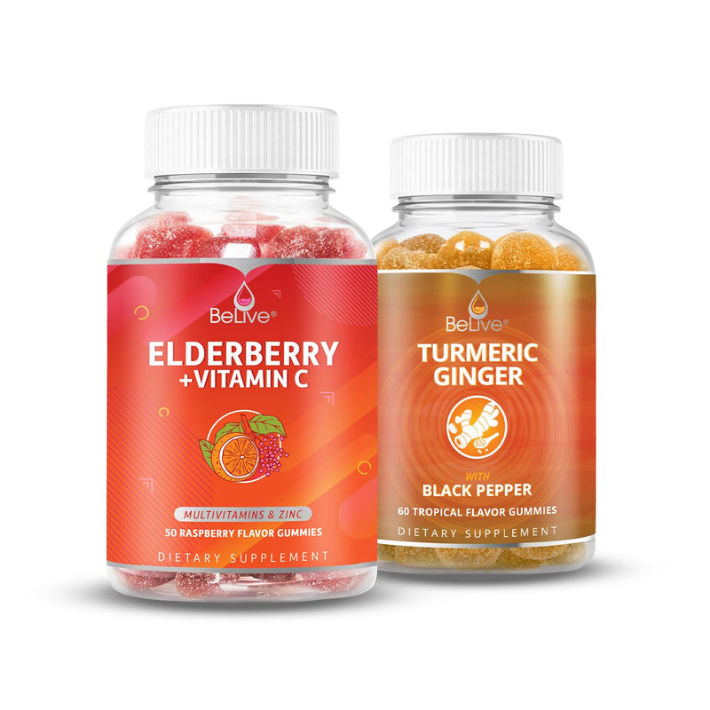 BeLive Elderberry Vitamin C + Turmeric Bundle for Immune Support, Mobility Support, Healthy Bones & Teeth