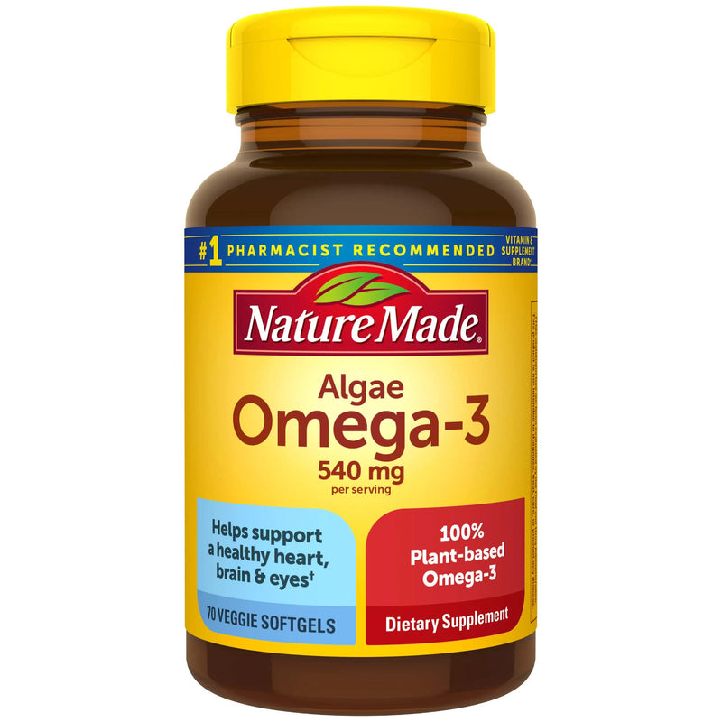 [Australia] - Nature Made Algae 540 mg Omega 3 Supplement, Alternative to Omega 3 Fish Oil Supplements, 70 Veggie Softgels, Sustainable, Plant-Based, for Healthy Heart, Brain, and Eye Support Unflavored 70 Count (Pack of 1) 
