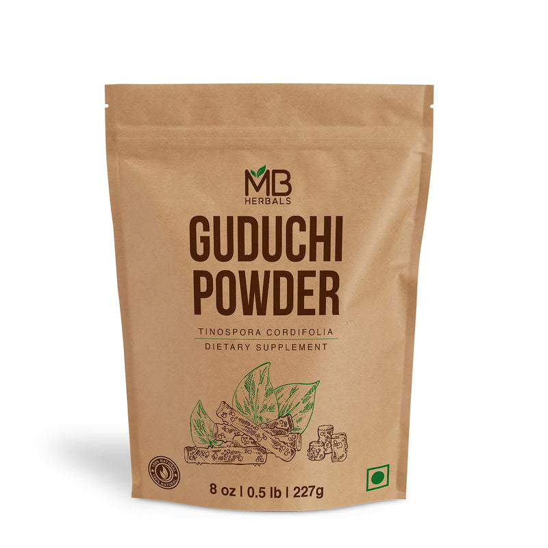 [Australia] - MB Herbals Guduchi Powder 8 oz / 0.5 LB (227 Gram) | Wildcrafted Guduchi Powder | Neem-Giloy | Processed from The Stems of Tinospora cordifolia Plants Grown on Neem Trees 