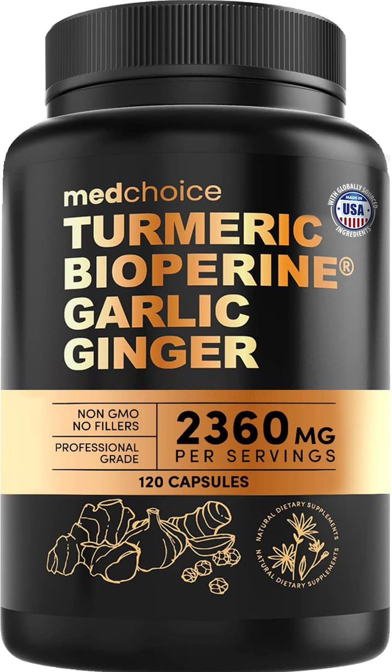 [Australia] - 4-in-1 Turmeric and Garlic Supplements with Bioperine 2360 mg (120 ct) Turmeric Ginger Root Capsules with Garlic - Turmeric Curcumin with Black Pepper for Joint, Digestion & Immune Support (Pack of 1) 120 Count (Pack of 1) 