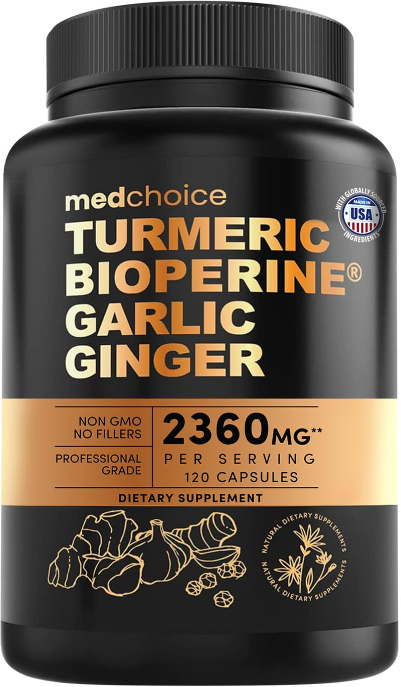 MEDCHOICE 4-in-1 Turmeric Joint Support with Garlic & BioPerine, 120ct | Mobility, Flexibility and Digestive Comfort Support, Turmeric with Garlic and BioPerine, Joint Supplement 120 Count (Pack of 1)