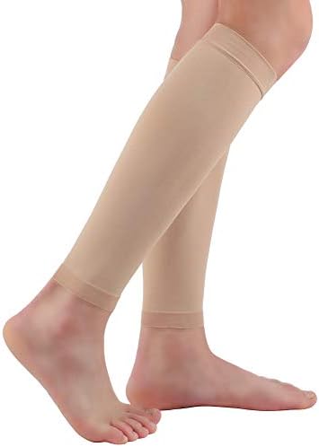 [Australia] - BSERA Calf Compression Sleeve Women, 2 Pairs 15-20mmHg Calf Support Footless Compression Socks Stockings for Shin Splints, Varicose Veins, Recovery (Nude/Skin, Large) Skin/Nude 2 Pairs Large (Pack of 2) 