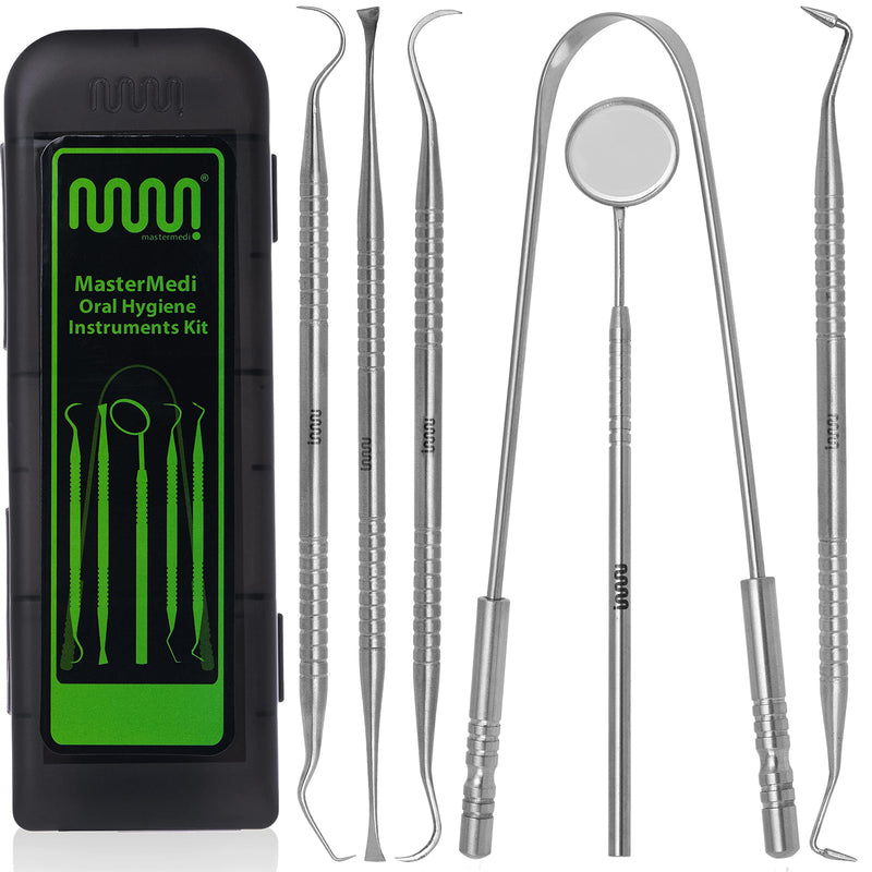 [Australia] - 6 Pack Dental Tools Teeth Cleaning Kit, Plaque Tartar Remover for Teeth and Oral Care for Adults, Kids and Pets, Includes Tongue Scraper, Mirror, Probe, 100% Stainless Steel Dental Kit with Case 