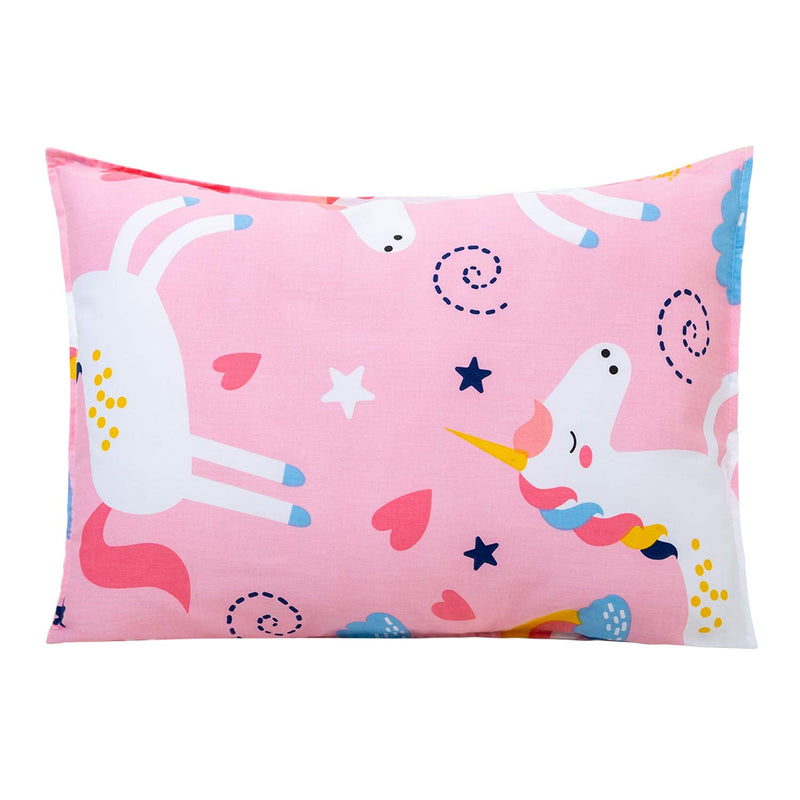 [Australia] - Toddler Pillow with Organic Cotton Pillowcase Set 14x19, Pink Unicorn Kids Pillows for Sleeping, Girls Breathable Pillow with Pillow Cover for Kids Sleeping, Machine Washable 14*19in 1 Pack 