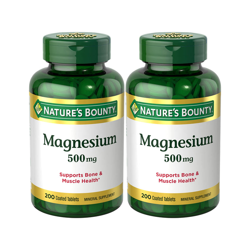 Nature's Bounty Magnesium Supplements 500mg Tablets, 200 Count 200 Count (Pack of 2)