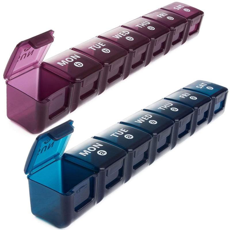 [Australia] - 2-Pack Weekly Large Pill Organizer for Travel, 7 Day Pill Boxes and Organizer, Big Compartments Pill Case AM PM,14 Day XL Medication Organizer Dispenser for Fish Oils, Vitamin Holder Supplement Blue-purple 