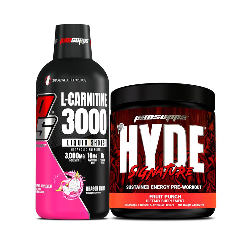 ProSupps L-Carnitine 3000 Liquid Shots & Mr. Hyde Pre-Workout Bundle | Stimulant Free Liquid Shots (Dragon Fruit) & Pre-Workout Energy Powdered Drink (Fruit Punch)