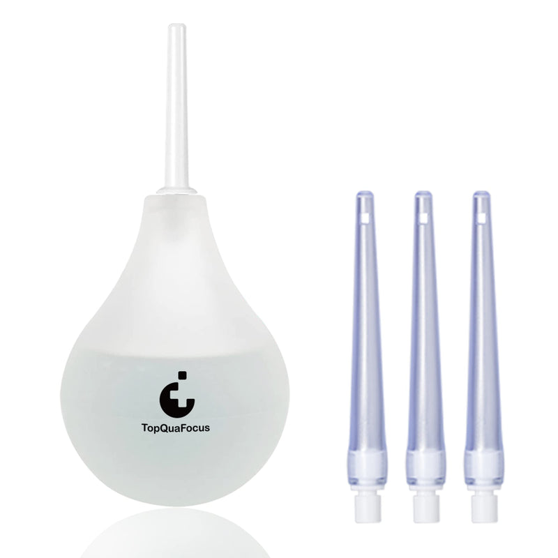 [Australia] - TopQuaFocus 8oz Enema Kit - Anal and Vaginal Douche for Men, Flushing System with Silicone Bulb and 4 Replaceable Tips (Transparent) 224ml-Clear 