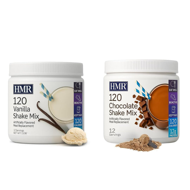 HMR 120 Vanilla & Chocolate Shake Meal Replacement Powder | Low Calorie Nutritional Drink Mix for Weight Loss | 12g Protein per Serving | 12 Servings Each | Healthy Meal Replacement Shakes