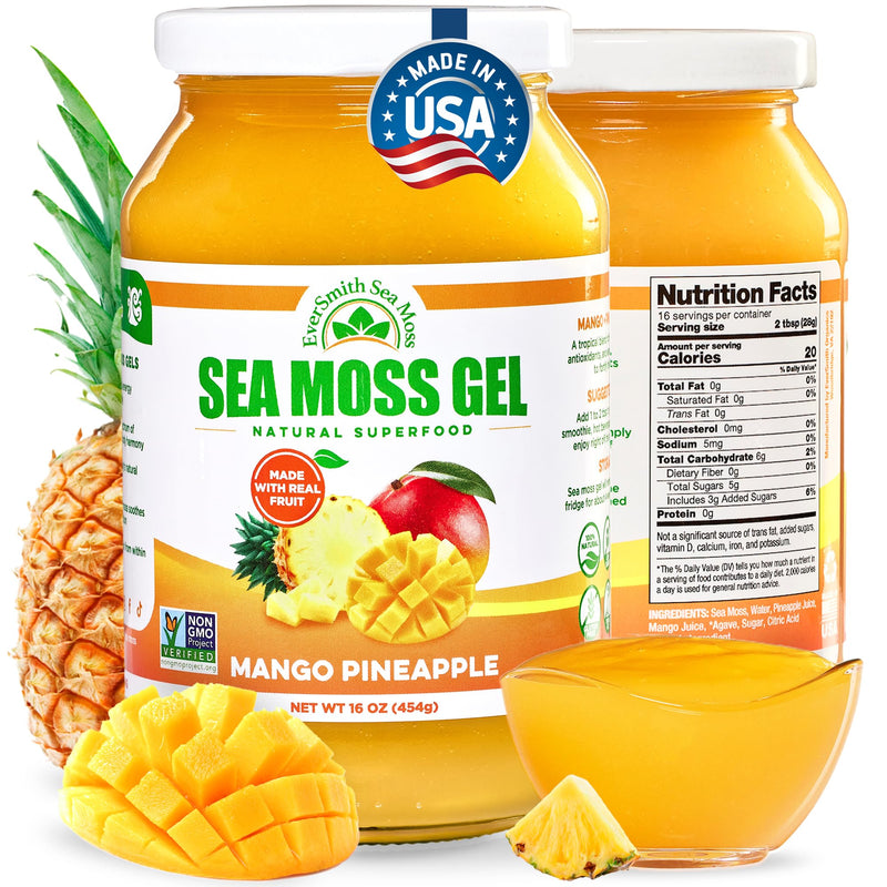 Wildcrafted Irish Sea Moss Gel, Mango Pineapple, 1 Jar | Made in USA, Rich in Nutrients, Sea Moss Gel Raw, Vegetables & Fruits, Sustainably Harvested, Essential Vitamins and Minerals