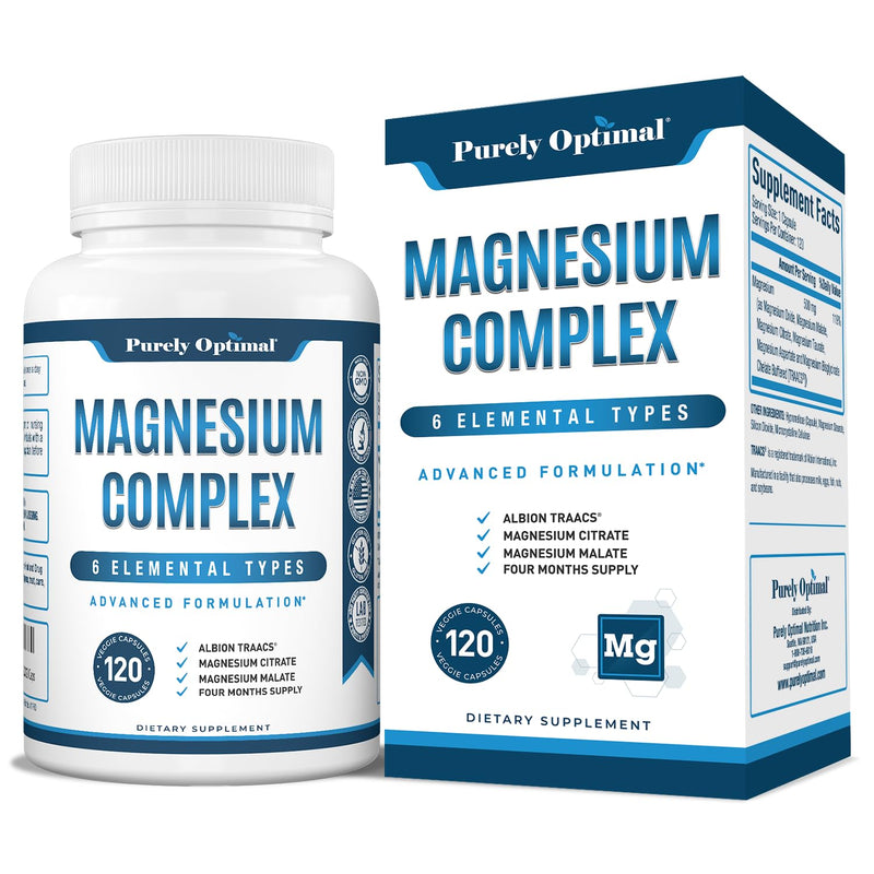 [Australia] - Magnesium Complex Supplement - Magnesium Citrate, Malate, Taurate, Oxide, Bisglycinate Chelate, Aspartate 500mg - for Sleep, Leg Cramps, Muscle, Heart - Max Absorption, Gluten-Free, Non-GMO 120 Caps 120 Count (Pack of 1) 120.0 