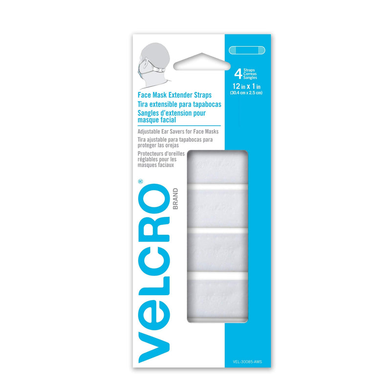 [Australia] - VELCRO Brand Face Mask Extender Straps 4pk White, 12” x 1” Comfortable and Adjustable Ear Savers, VEL-30085-USA 1 Count (Pack of 1) 