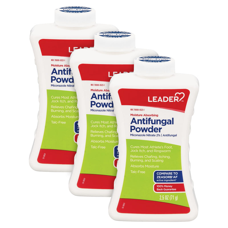 Leader Foot Powder, Moisture Absorbing, Talc-Free, Powder for Skin Folds & Most AF, Jock Itch, Prevents Recurrence, 2.5 Ounce
