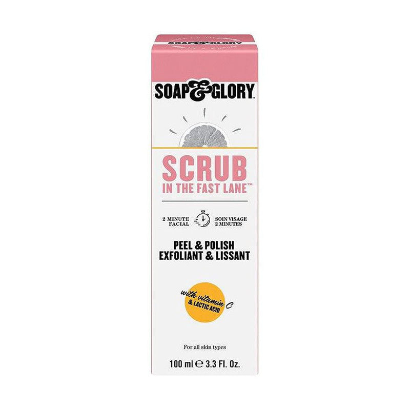 Soap & Glory Peel & Polish Two Minute Facial - Exfoliating Face Scrub with Vitamin C - Citrus Scented Brightening Face Exfoliator with Lactic Acid & Salicylic Acid (100 ml)