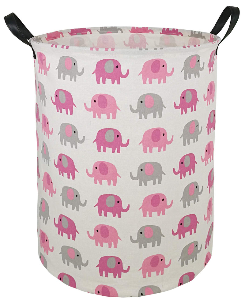 [Australia] - 19.7 Laundry Hamper Toys Box Storage Bins Canvas Waterproof Collapsible Clothes Organizer Basket with Handle Freestanding Large Cute Light Weight for Home Kids Baby Room(elephant) pink grey elephant 