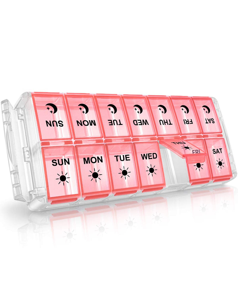 Weekly Pill Organizer 7 Day 2 Times a Day Extra Large, Quick Fill 2022 Fullicon AM PM XL Daily Pill Cases Pill Box with Detachable Base - Pink (Patent Registered) | Each Compartment Holds 13 Fish Oils or 12 Vitamins, BPA Free Food Grade Plastic, Preven...
