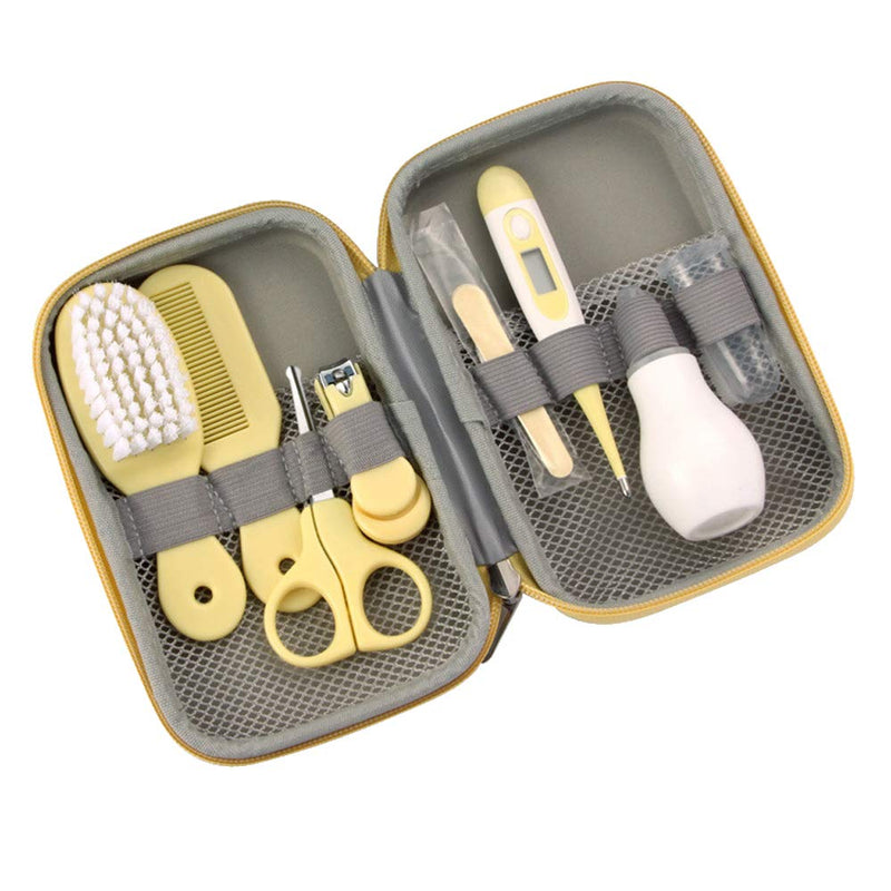 [Australia] - ZELINYE Baby Grooming Kit, 8 in 1 Baby Hair Brush/Nail Clipper/Nose Cleaner/Finger Toothbrush/Nail Scissors/Manicure Kit for Baby Care Keep Healthy and Clean(Yellow) Yellow 