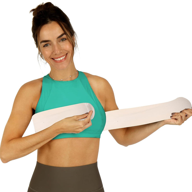 [Australia] - Post Op Breast Augmentation Band | Breast Implant Chest Brace For Women | Compression Wrap Post Surgery Bra Belt | No Bounce Stabilizer Strap | Sport Bra Alternative For Running Working Out (Fits Most) Beige 