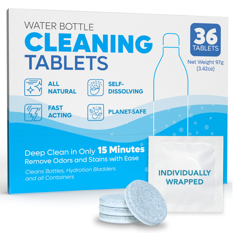 [Australia] - SoJourner Bags Water Bottle Cleaning Tablets - 36 Pack, Chlorine & Odor Free, Hydration Bladder and Water Bottle Cleaner Tablets, Removes Stubborn Stains & Odors 