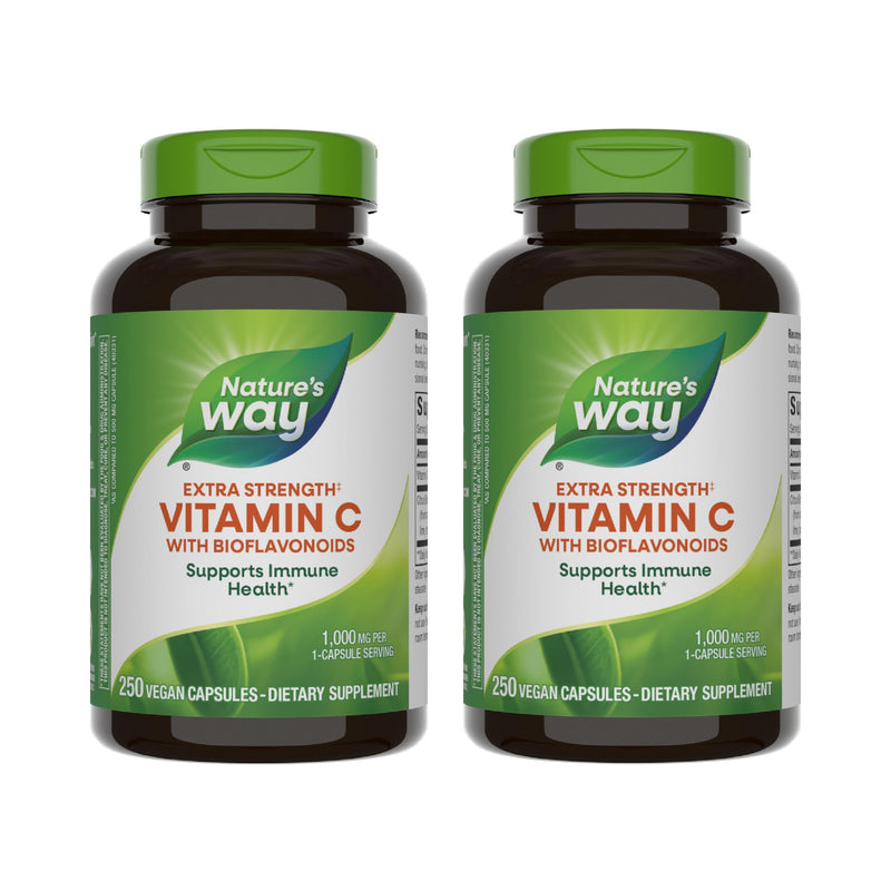 Nature's Way Extra Strength(1) Vitamin C with Bioflavonoids, Supports Immune Health*, Promotes Collagen Production for Healthy Skin*, 1,000 mg per Capsule, 250 Vegan Capsules (Packaging May Vary)