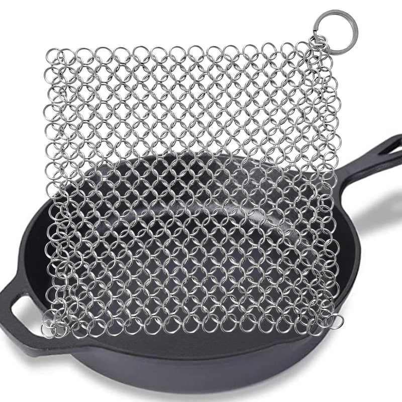 [Australia] - Cast Iron Scrubber 6 Inch Stainless Steel Scrubber Cast Iron Cleaner Household Chain Scrubber for Cast Iron Pans, Skillet, Wok, Pot, Dutch Ovens Chainmail Scrubber 6x6 Inch (Pack of 1) 