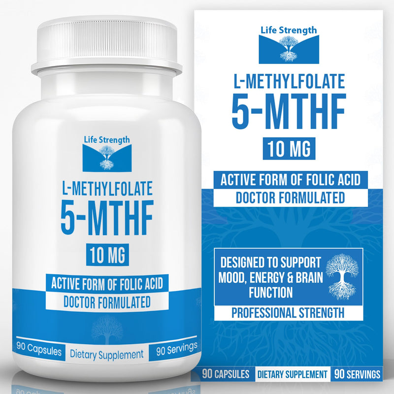 L Methylfolate 10mg | 90 Capsules | Optimized & Highly Bioactive Methyl Folate Supplement | 5-MTHF Supports for Energy, Focus & Mood | Non-GMO, Gluten Free, Vegan | 3 Month Supply 10 mg