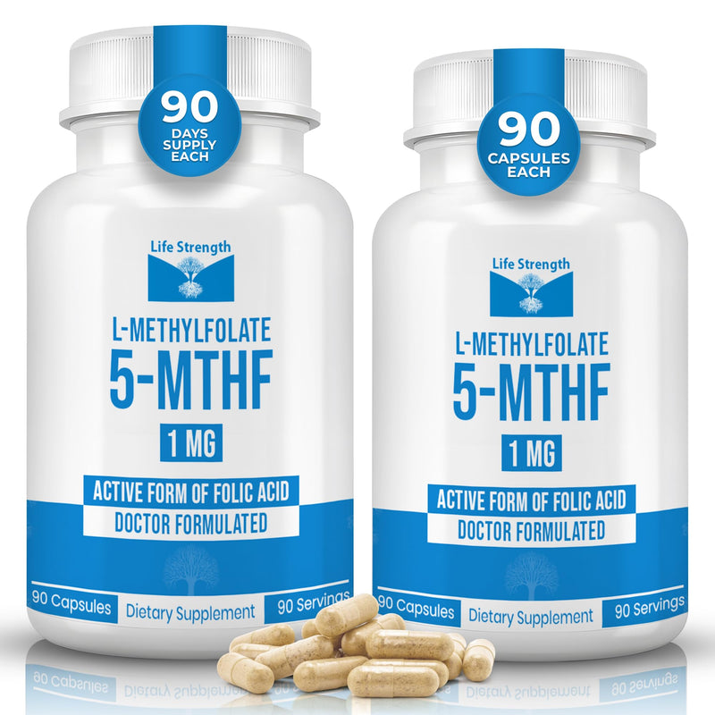 L Methylfolate 1mg | 180 Capsules | Optimized & Highly Bioactive Methyl Folate Supplement | 5-MTHF Supports for Energy, Focus & Mood | Non-GMO, Gluten Free, Vegan | 6 Month Supply 1 mg
