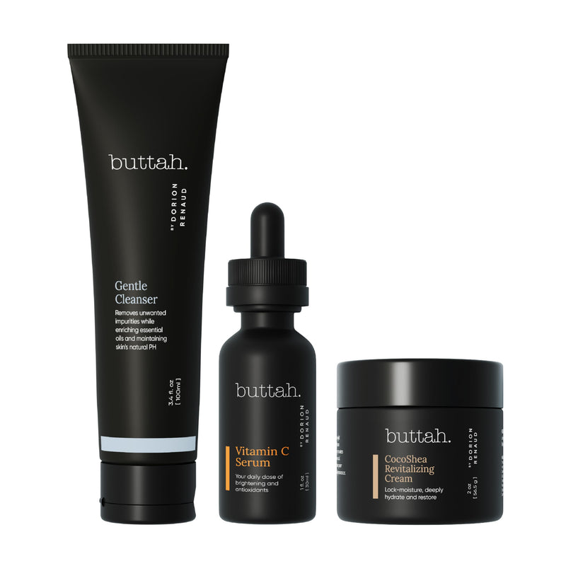 [Australia] - Buttah Skin Transforming Kit for Melanin Rich Skin | CocoShea Revitalizing Cream 2 oz | Vitamin C Serum 1 oz | Buttah Cleanser 3.4 oz | Black Owned Skincare CocoShea Cream 