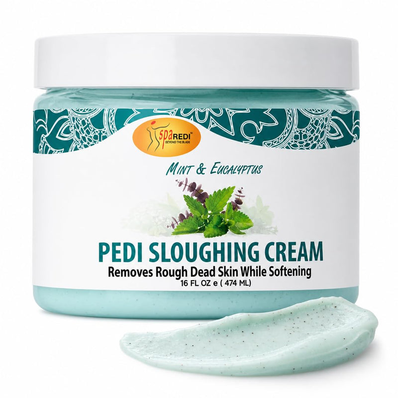 SPA REDI Exfoliating Foot Cream – Pumice & Amino Acid Callus Remover for Dry, Cracked Heels | Dual-Action Sloughing & Deep Hydration | Mint & Eucalyptus | Cruelty-Free | Made in USA | 16 oz