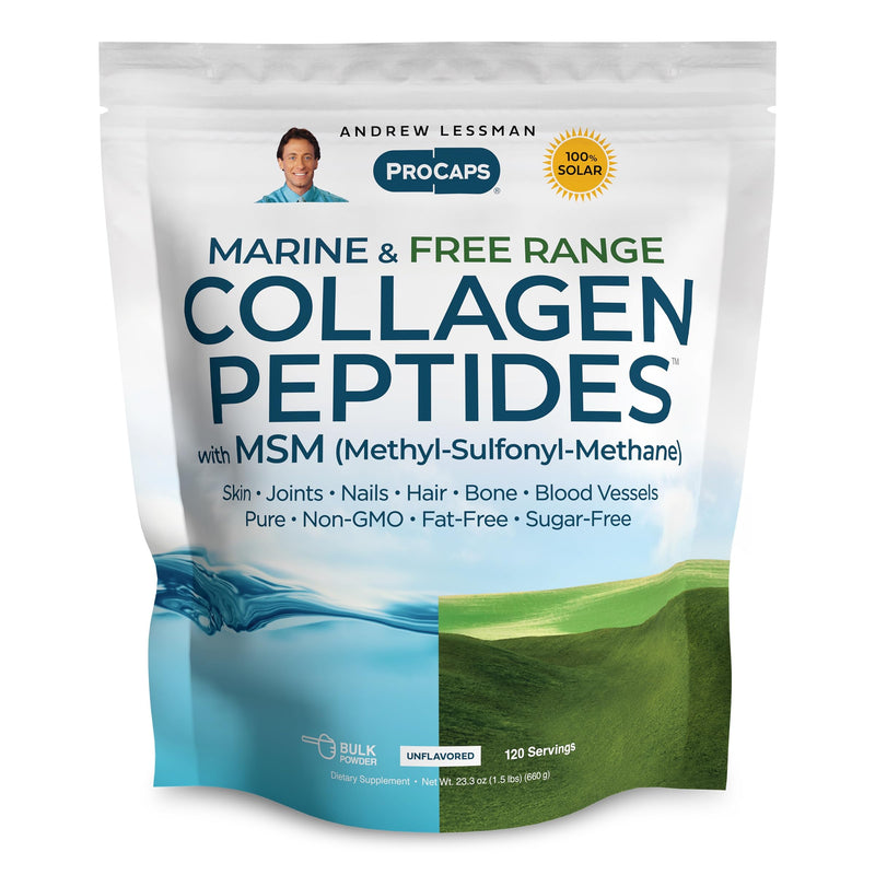 ANDREW LESSMAN ProCaps Marine Collagen Peptides with MSM Powder 120 Serve | Marine & Free Range Hydrolyzed Collagen Peptides, MSM, Collagen Protein Powder, Unflavored Formula 120 Servings (Pack of 1)