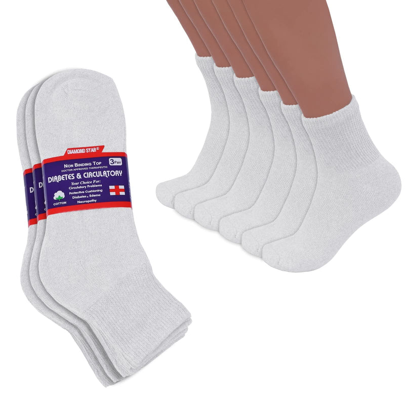 [Australia] - Diabetic Ankle Socks, Non-Binding Circulatory Doctor Approved Cushion Cotton Quarter Socks for Men’s Women’s 3,6,12 Pack 10-13 3 Pack White 
