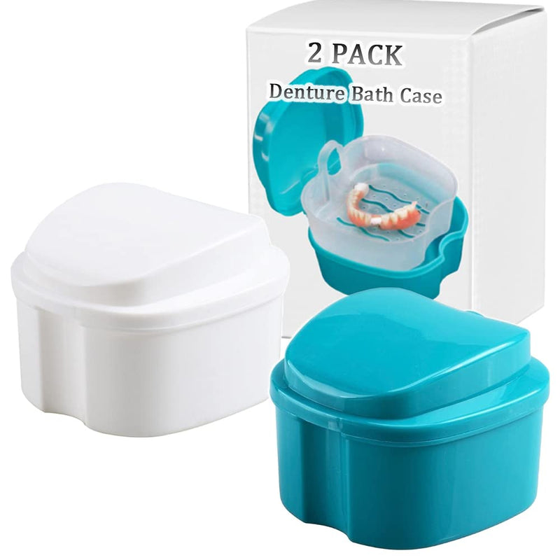 [Australia] - Denture Bath Box Cup, Complete Clean Care for Dentures, Clear Braces, Mouth Guard, Night Guard & Retainers,Traveling (Blue & White) Blue & White 