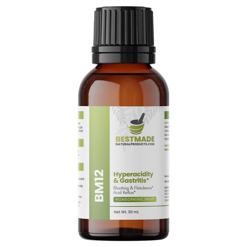 Bestmade Hyperacidity and Gastritis Relief BM12 - Comprehensive, Gentle Support for Digestive Health, Helping Indigestion, Ulcers, and Heartburn, Natural Homeopathic Formula, 30 mL Drops