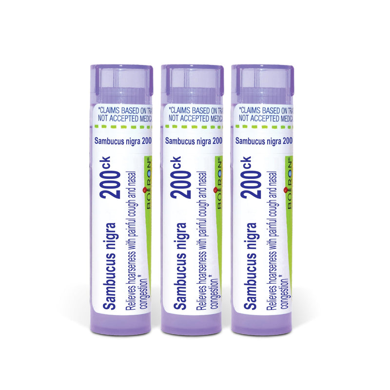 Boiron Sambucus Nigra 200Ck Homeopathic Elderberry for Hoarseness with Painful Cough and Nasal Congestion - Pack of 3 (240 Pellets)