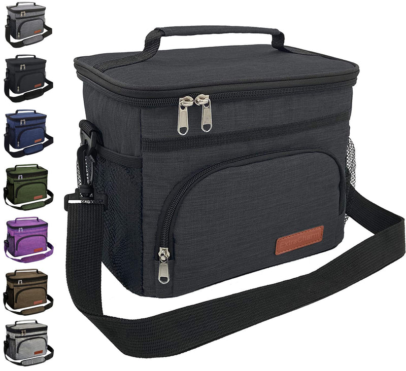 [Australia] - Insulated Lunch Bag for Women/Men - Reusable Lunch Box for Office Picnic Hiking Beach - Leakproof Cooler Tote Bag Organizer with Adjustable Shoulder Strap for Adults - Black 