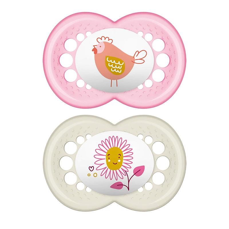 [Australia] - MAM Original Baby Pacifier, Nipple Shape Helps Promote Healthy Oral Development, Sterilizer Case,16+ Months, My Little Farm/Girl, 2 Count (Pack of 1) Pink Blush / Opaque 2 Count (Pack of 1) 2-Pack 