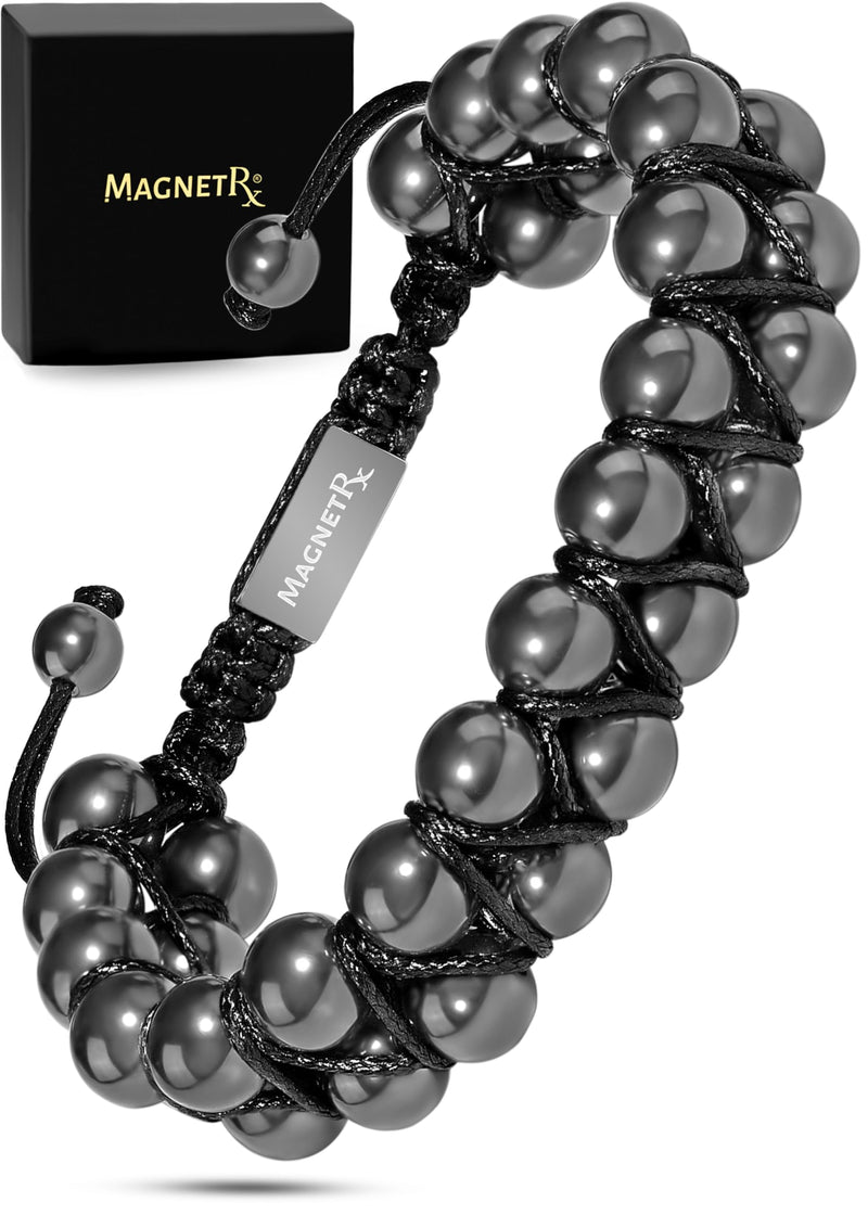 [Australia] - MagnetRX® Magnetic Hematite Bracelet – MAX Strength Magnetic Stones – Beaded Magnetic Bracelets for Men and Women (Double Strength 8mm) Black 