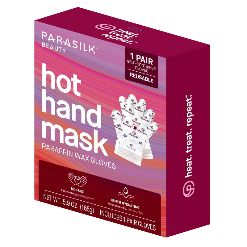 [Australia] - Parasilk Beauty Hot Hand Mask– 1 Pair Self-Contained Paraffin Wax Gloves, Intensive Hydration. Infused with Vitamin E, Coconut, Argan, & Marula Oil 