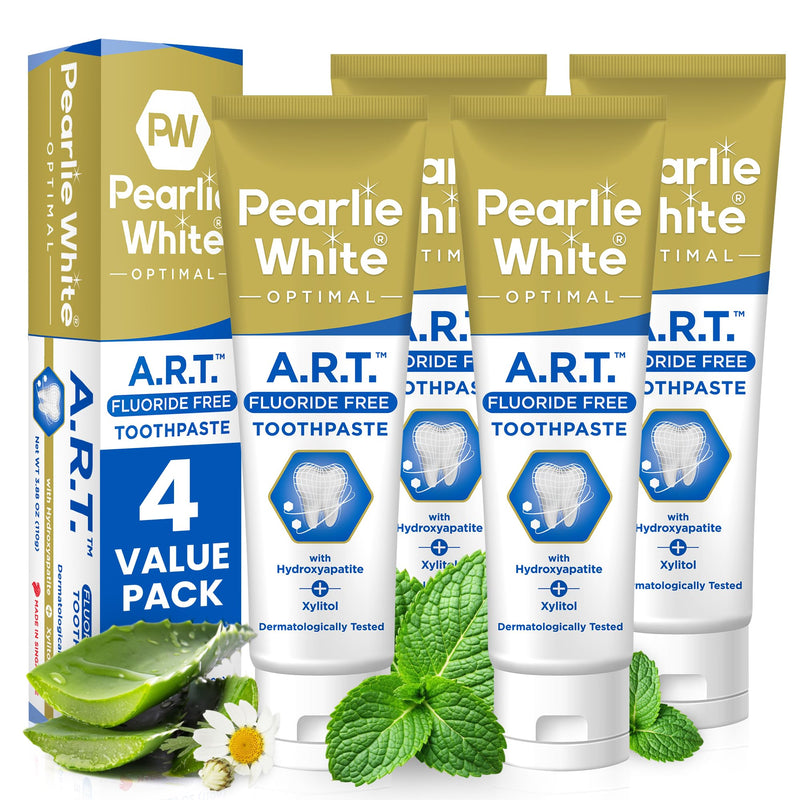 [Australia] - Pearlie White Active Remineralization Fluoride Free Toothpaste - 3.8oz/110gm - Remineralizing Toothpaste for Tooth Enamel Repair - Helps Remove Stains - Contains Hydroxyapatite and Xylitol - Pack of 4 0.95 Ounce (Pack of 4) 