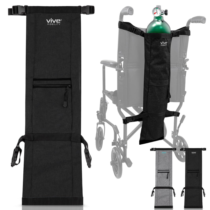 [Australia] - Vive Oxygen Tank Holder for Wheelchair - Portable Medical Cylinder Backpack for Travel - Carrier Accessories Bag for Walker, Rollator, Scooter - Case Fits Canister Sizes M2, M4, M6, M9, C, D, E Black 