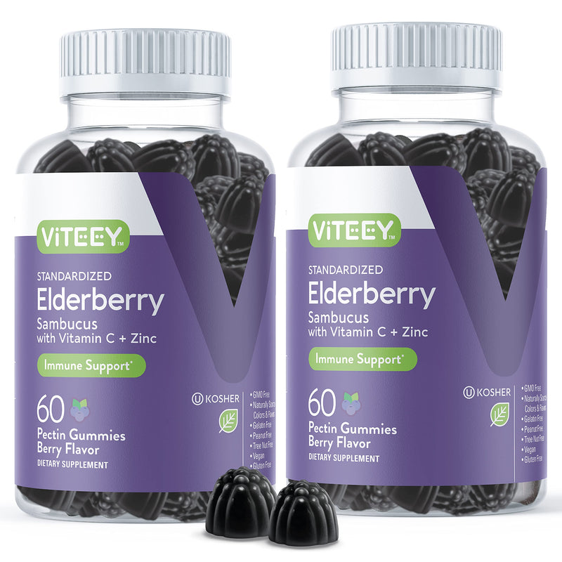 [Australia] - Sambucus Elderberry Gummies for Adults & Teens + Zinc & Vitamin C- Immune Support Supplement- Vegan, Gluten Free, Gelatin Free, GMO Free - Tasty Chewable Berry Flavored Black Elderberry Immunity Gummy 60 Count (Pack of 2) 