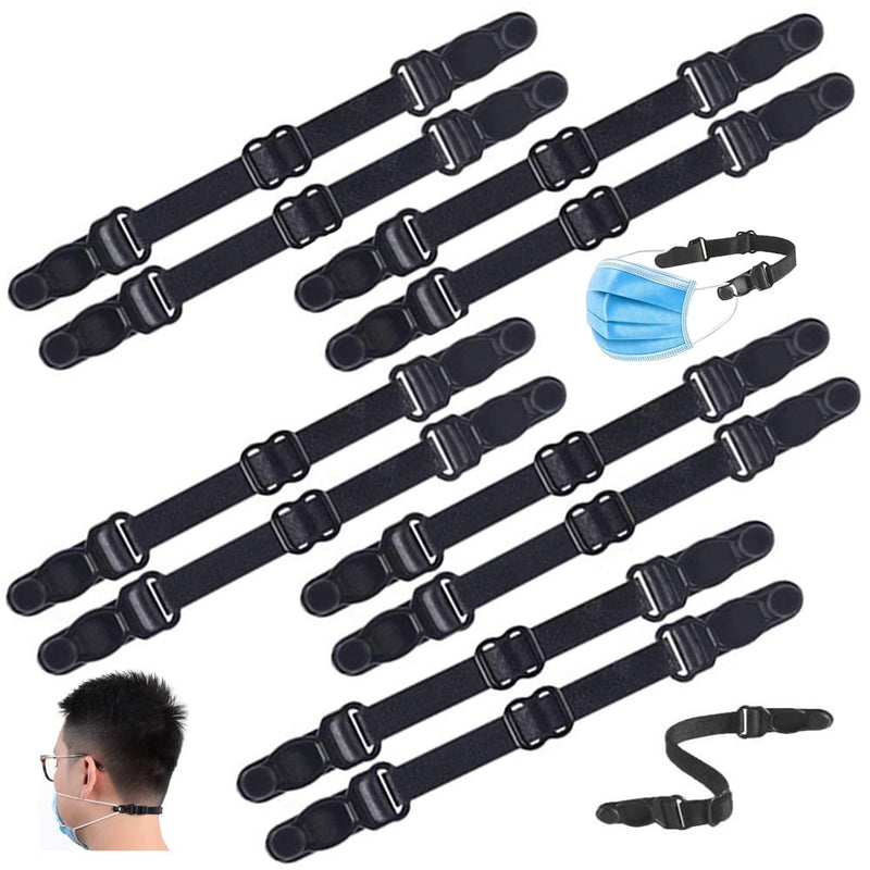 [Australia] - Mask Extender Strap, 10Pcs Elastic Fabric Mask Holder Clip Ear Protector with Adjustable Strap for Back of Head Ear…… Black（10 Pcs） 