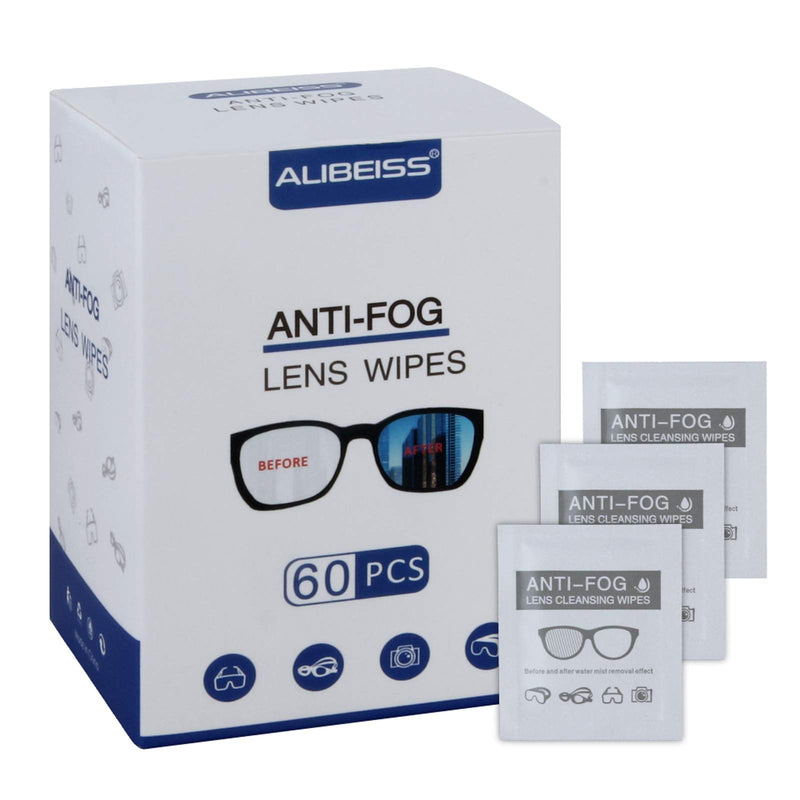 [Australia] - Anti-Fog Lens Wipes Pre-Moistened Anti-Fog Wipes, 6inch X 5inch,for Eye Glasses (60 Pack) 1 Count (Pack of 60) 