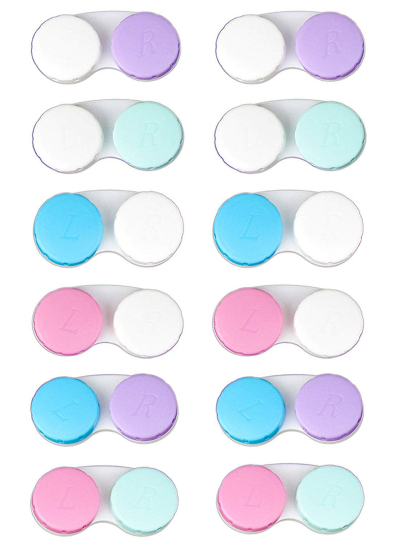 [Australia] - 12 Pack Colorful Contact Lens Case Bulk Box Holder Container Soak Storage Kit, 6 Color LId 