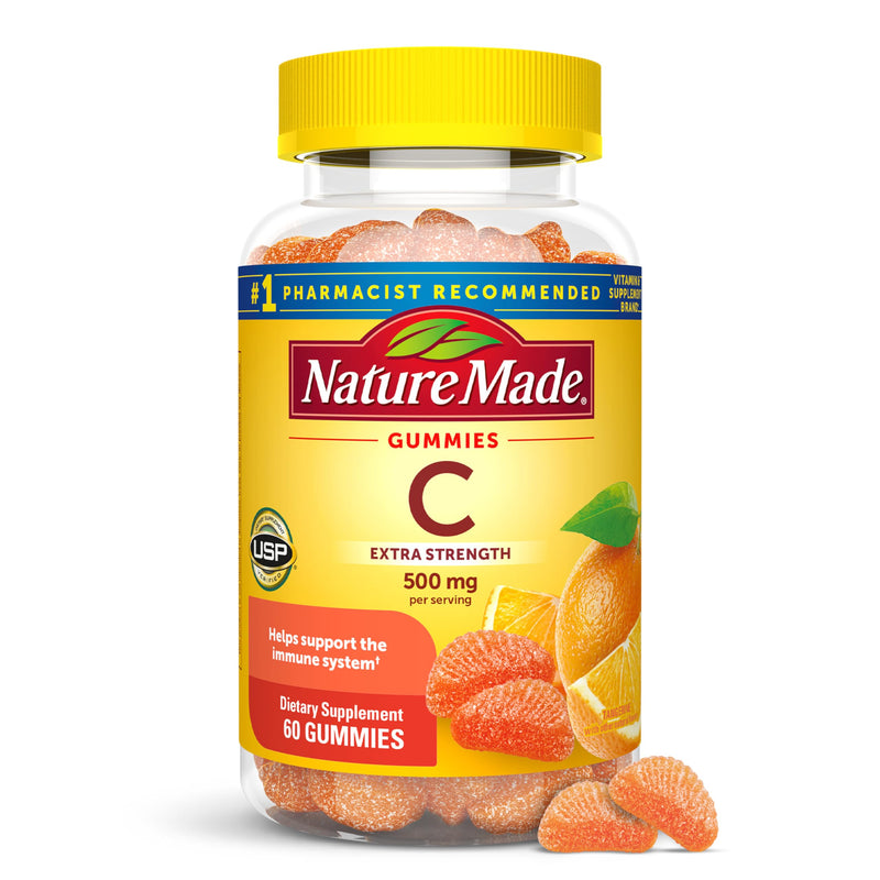 Nature Made Extra Strength Dosage Vitamin C 500mg per Serving, 60 Gummies | Adult Vitamin C Immune Support Gummies, For Daily Immune Support and Antioxidant Support, Tangerine Flavor, 30 Day Supply No Artificial Sweeteners 60 Count (Pack of 1)