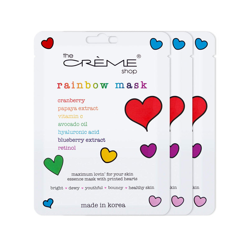 The Crème Shop Rainbow Sheet Mask (Pack of 3) | Fruit Extracts, Vitamins, Hyaluronic Acid & Retinol - Promotes Dewy, Youthful, Bouncy Skin